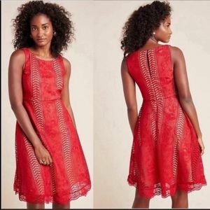 NWT Anthropologie Georgia Red Lace Midi Dress 14
